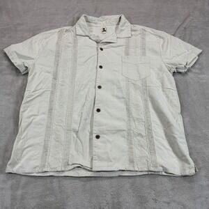 Dandy Del Mar Mens Large The Gaucho Linen Guayabera Shirt Beige Short Sleeve EUC